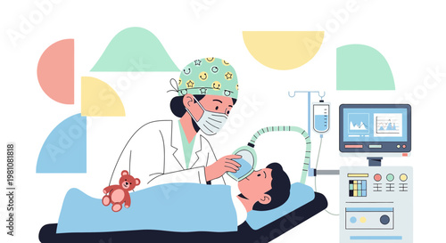 Pediatric Anesthesiologist Administering Anesthesia to Child Patient in Operating Room