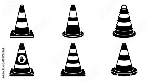 road cone silhouette vector set