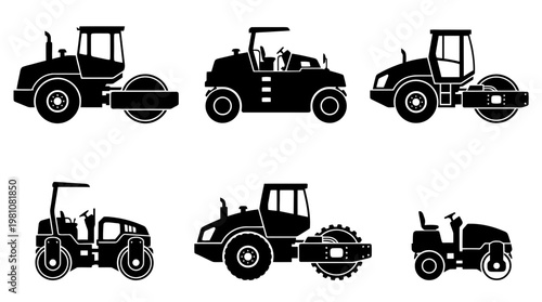 road roller silhouette vector set