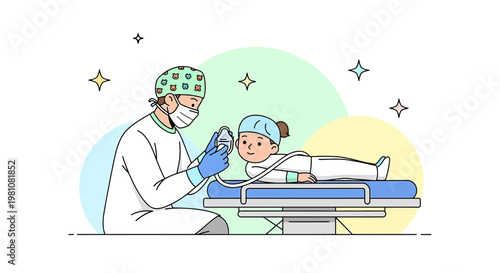 Pediatric Anesthesiologist Administering Anesthesia to Child Patient on Operating Table