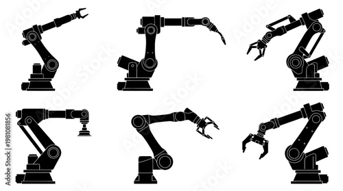 robotic arm silhouette vector set