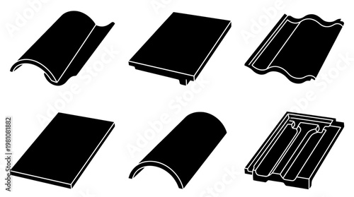 roof tile silhouette vector set