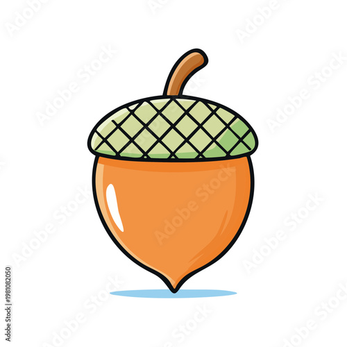 Stylized Acorn Illustration with a Green Cap and Orange Nut