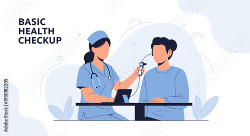 Doctor performing basic health checkup on patient, ear temperature measurement