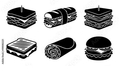 sandwich silhouette vector set
