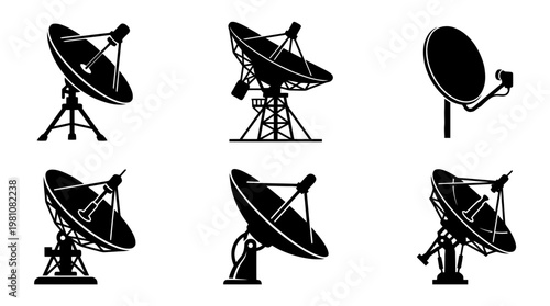satellite dish silhouette vector set