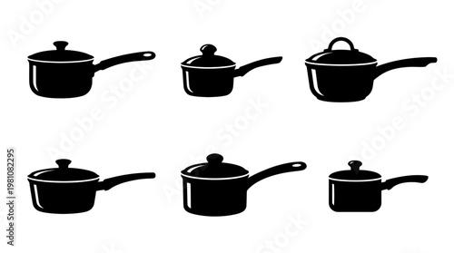 saucepan silhouette vector set