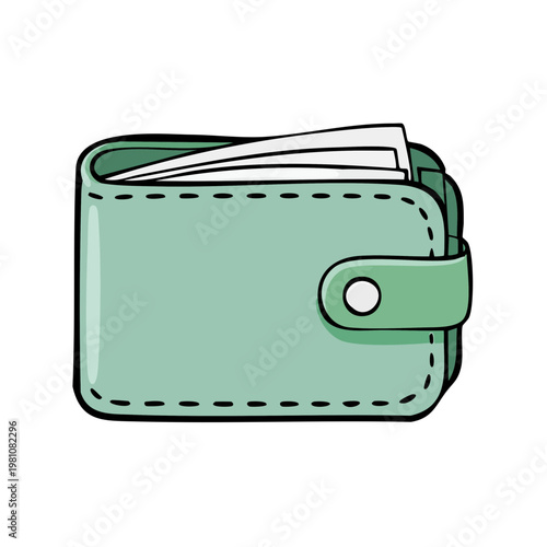 Mint Green Leather Wallet With Paper Money Bills Folded Inside Securely Fastened