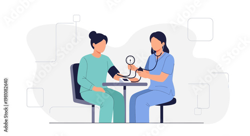 Doctor checking patient's blood pressure with sphygmomanometer in clinic