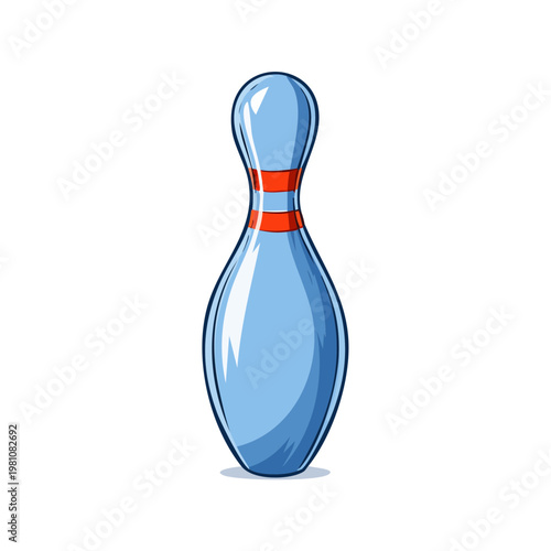 Illustration of a single light blue bowling pin with orange stripes against a white background