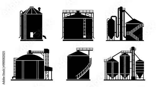 silo silhouette vector set