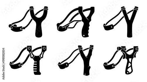slingshot silhouette vector set