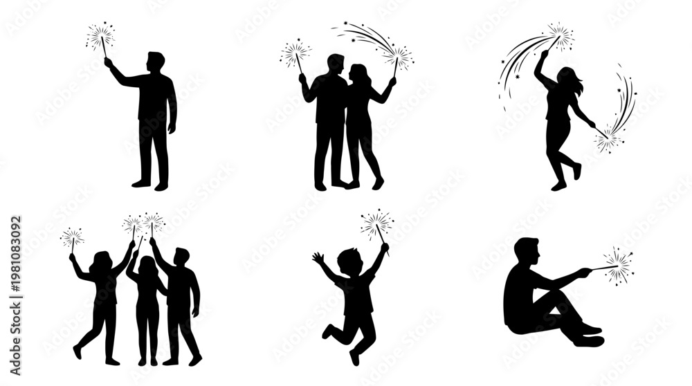 Obraz premium sparkler silhouette vector set