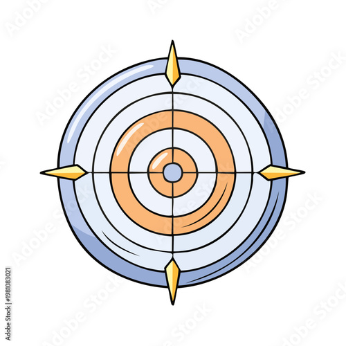 Circular target with gold aiming points and concentric rings for accuracy