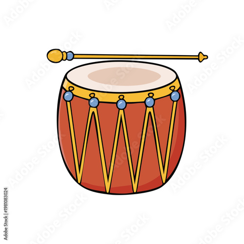 Traditional Drum and Drumstick Festive Musical Percussion Instrument