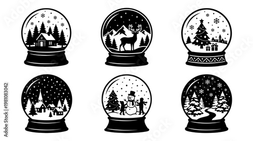 snow globe silhouette vector set