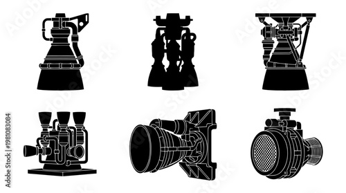 spacecraft thruster silhouette vector set