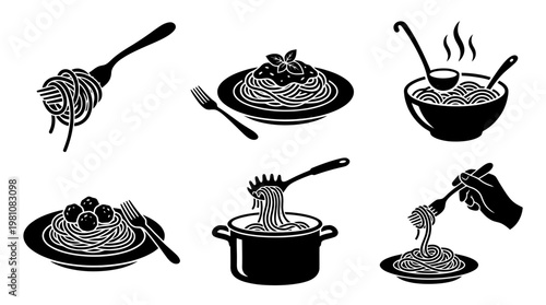 spaghetti silhouette vector set