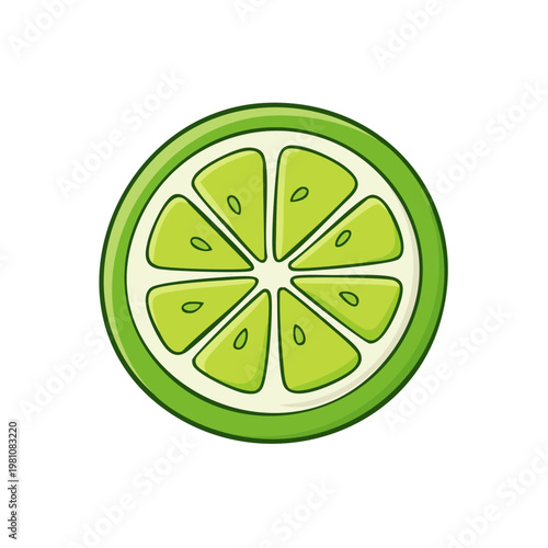 Fresh Sliced Lime Fruit with Green Rind and Juicy Segments Illustration