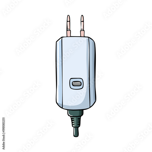 Modern White Electrical Power Adapter Plug with Two Prongs and Integrated Button