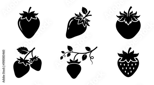 strawberry silhouette vector set