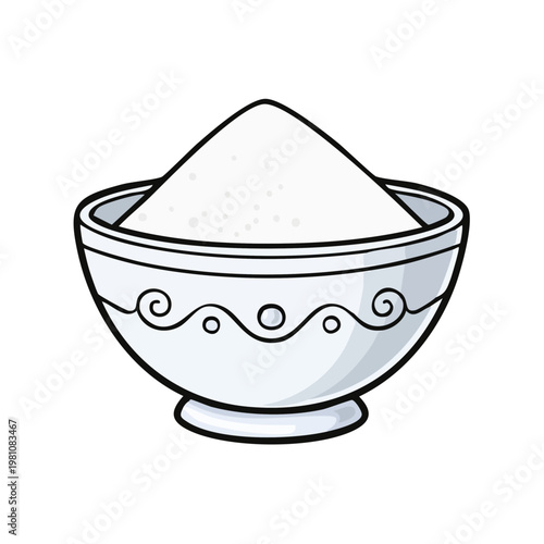 White Granular Sugar in a Decorative Bowl Illustration