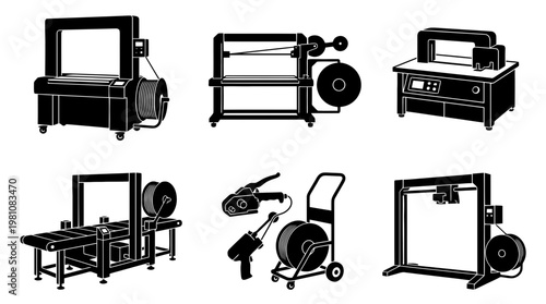 strapping machine silhouette vector set