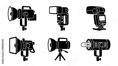 strobe light silhouette vector set