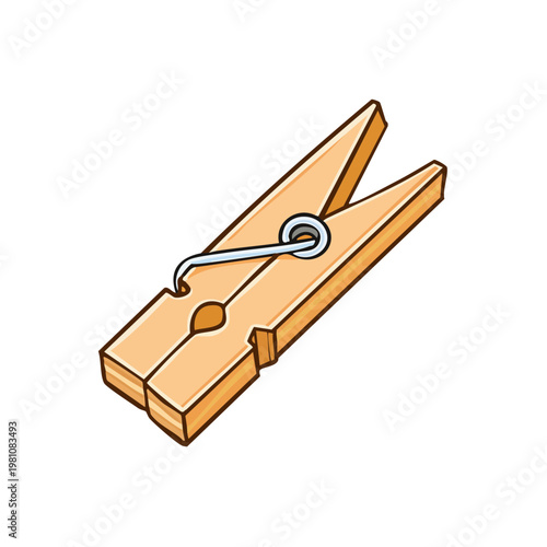 Wooden clothespin for laundry and household tasks in a simple cartoon illustration