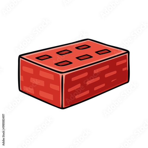 Simple Cartoon Red Building Brick with Recessed Holes