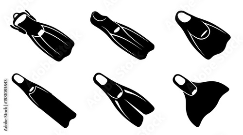 swim fin silhouette vector set
