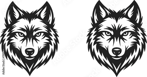 Wolf head logo design fierce animal mascot emblem vector illustration symmetrical style