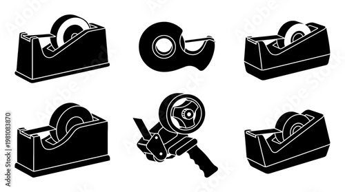 tape dispenser silhouette vector set