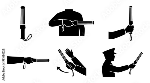 traffic wand silhouette vector set