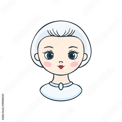 Cute cartoon girl with short white hair and rosy cheeks, simple illustration