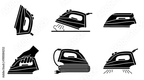 travel iron silhouette vector set