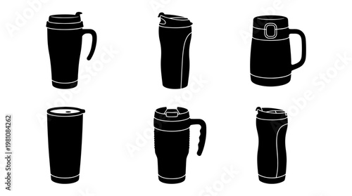 travel mug silhouette vector set