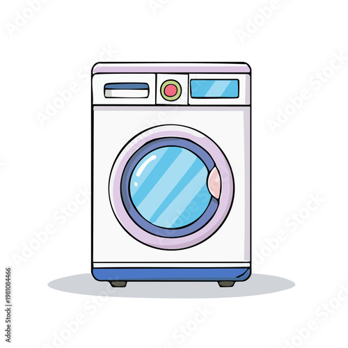 Modern front loading washing machine cartoon illustration with a circular door and control panel