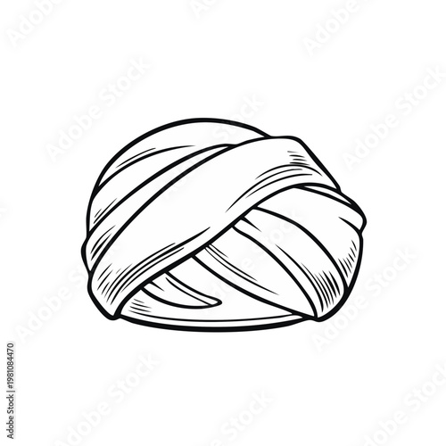 Hand-drawn illustration of a folded turban, a traditional headwear symbol of respect and cultural identity, often seen in South Asia and the Middle East.