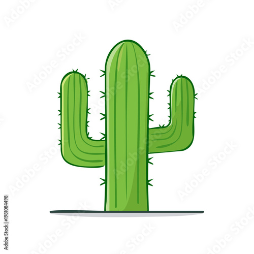 Vibrant Saguaro Cactus Illustration Stylized Desert Plant with Spikes