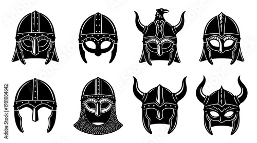 viking helmet silhouette vector set