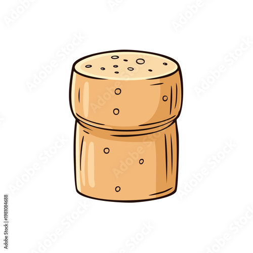 Close up illustration of a natural cork stopper for wine bottles isolated on white