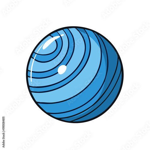 Blue exercise ball with concentric rings for fitness and training illustration