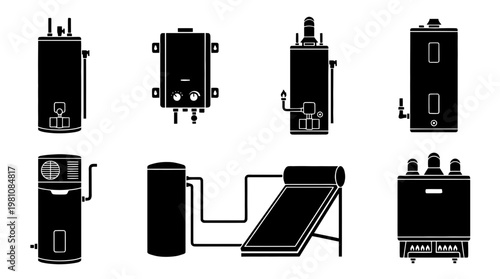 water heater silhouette vector set
