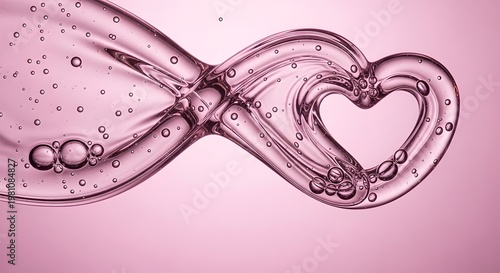 Pink gel heart shape with bubbles on pink background