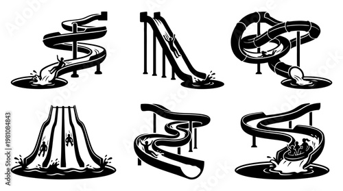 water slide silhouette vector set