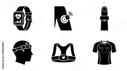 wearable biosensor silhouette vector set