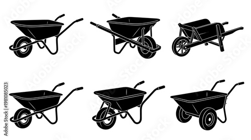 wheelbarrow silhouette vector set