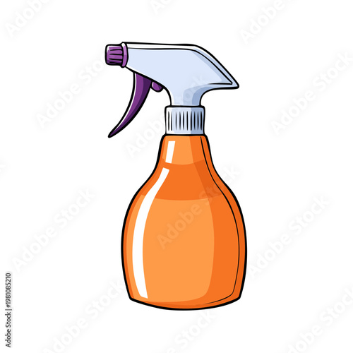 Orange spray bottle with purple and white trigger for cleaning or dispensing liquids illustration