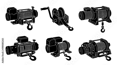 winch silhouette vector set